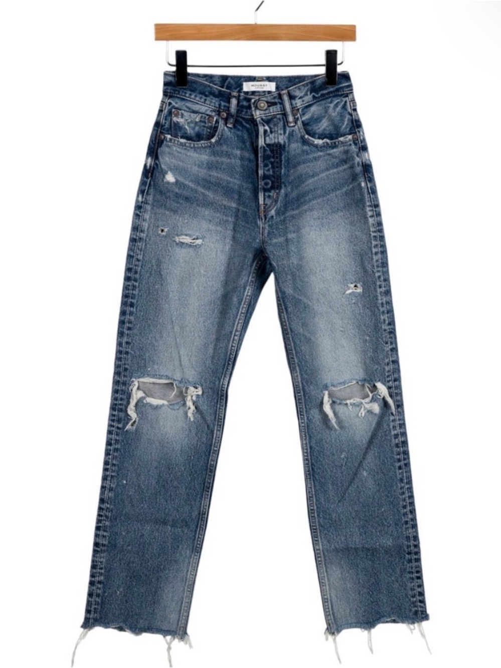 Moussy Distressed Straight Leg Jeans in Faded Blue